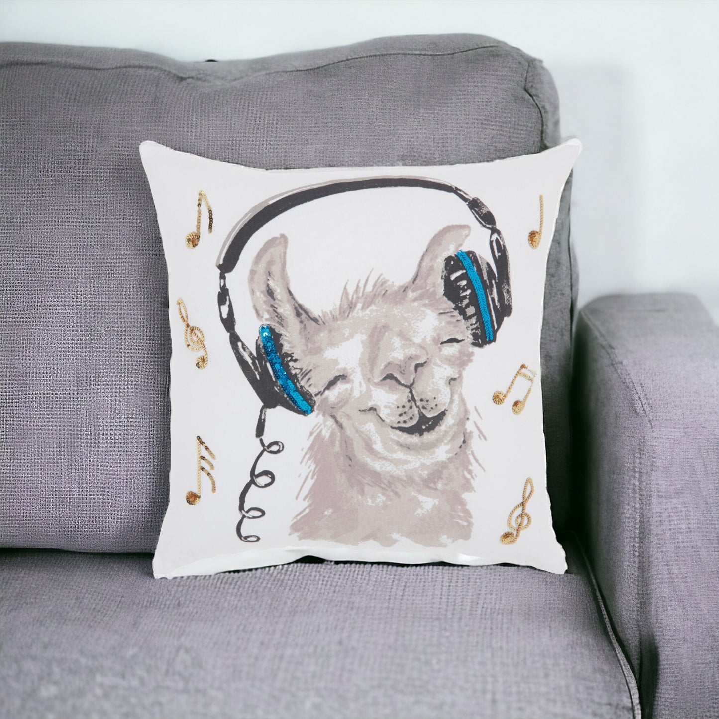 White And Teal Groovy Llama Throw Pillow