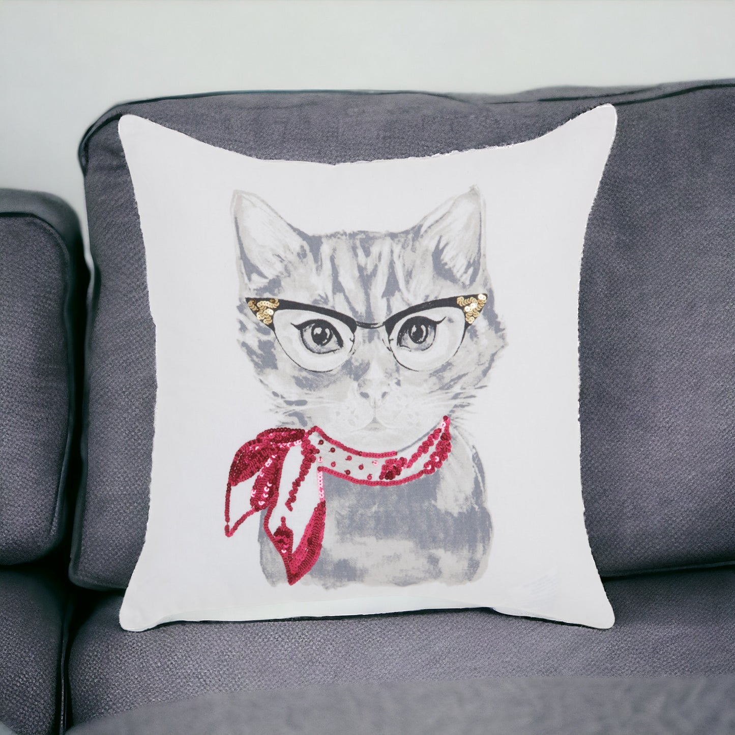 White And Red Cool Kitty Throw Pillow
