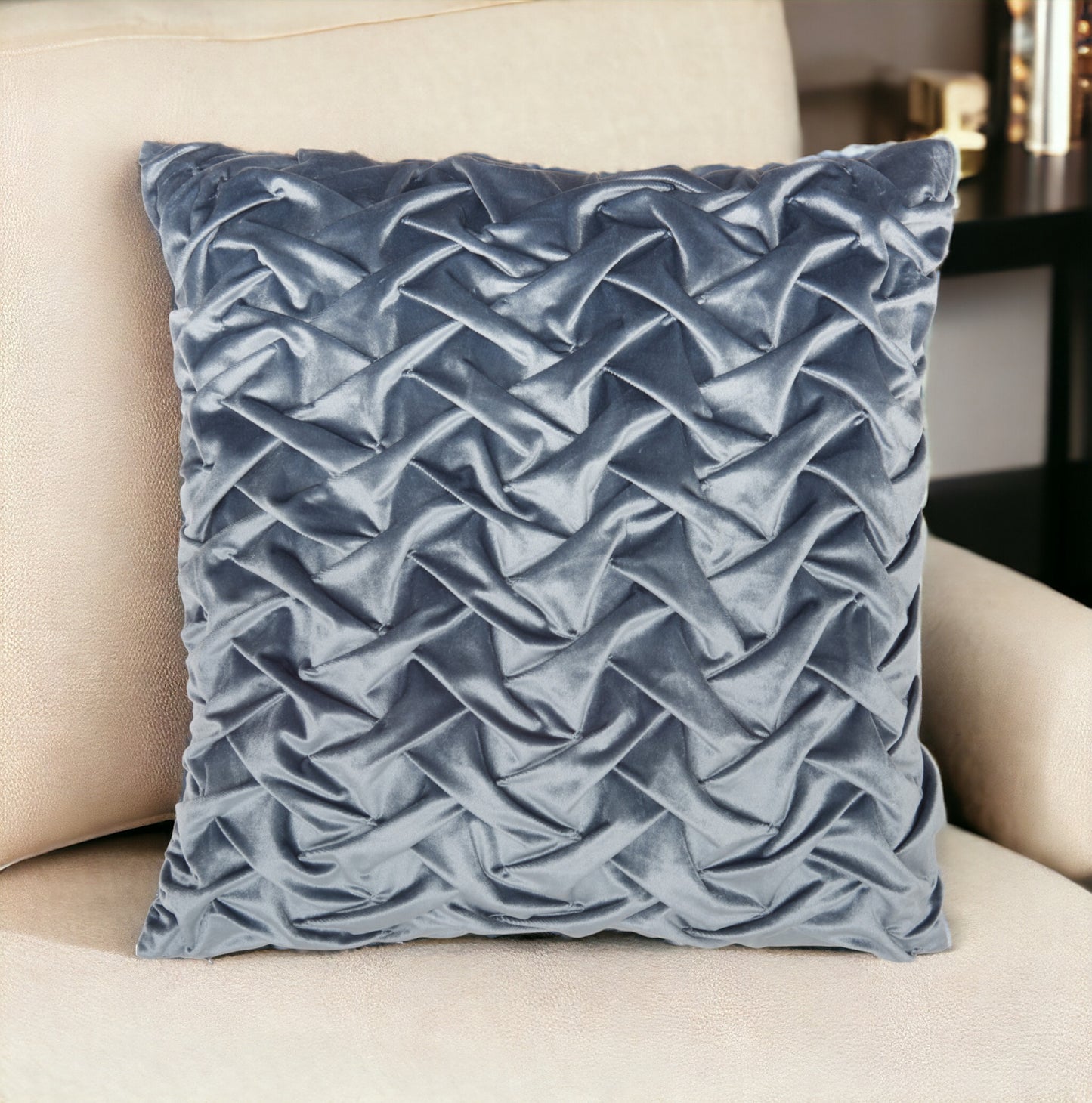 Powder Blue Pleated Velvet Throw Pillow