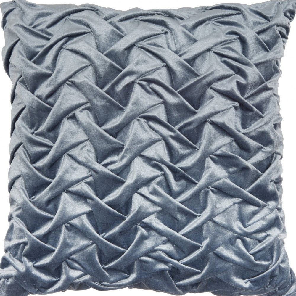 Powder Blue Pleated Velvet Throw Pillow