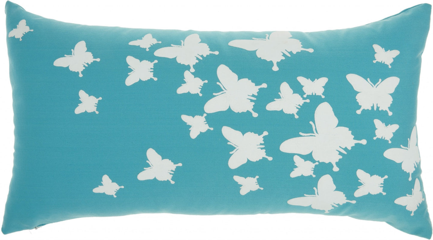 12" X 22" Aqua Butterfly Indoor Outdoor Throw Pillow