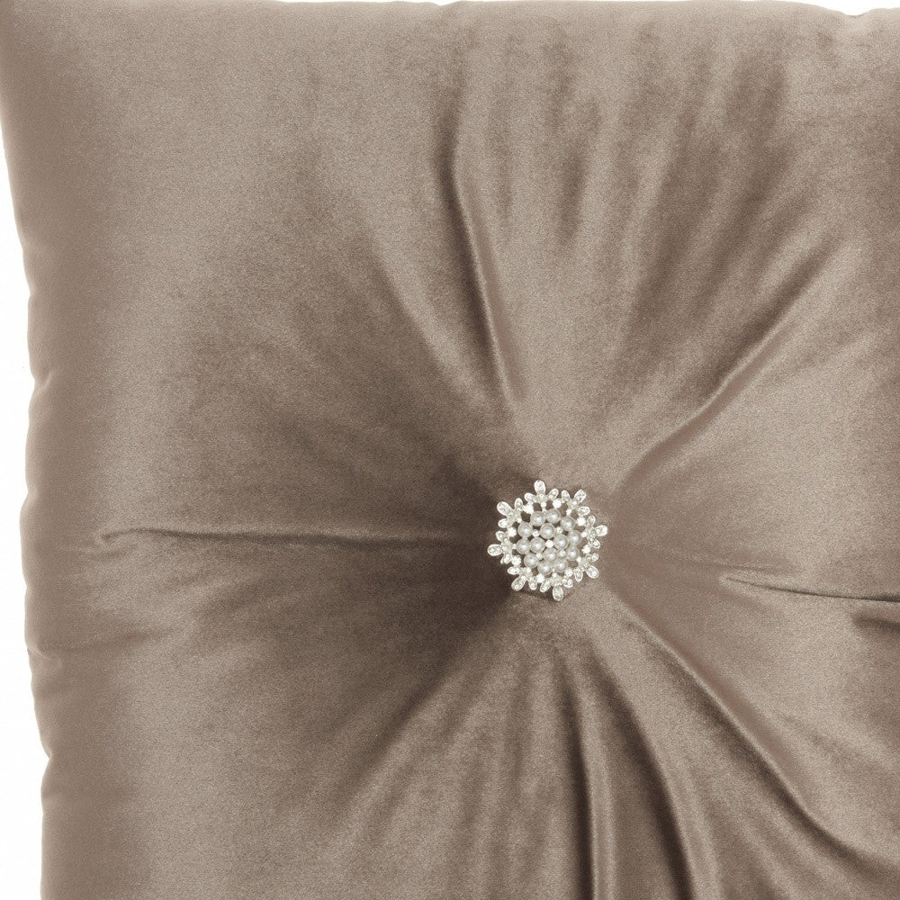 Light Brown Center Beaded Tuft Throw Pillow