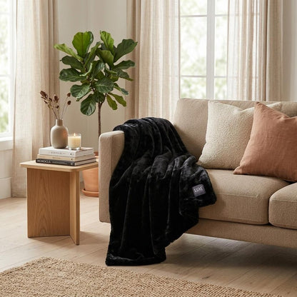 60" X 2" Black Faux Fur Plush Throw Blanket