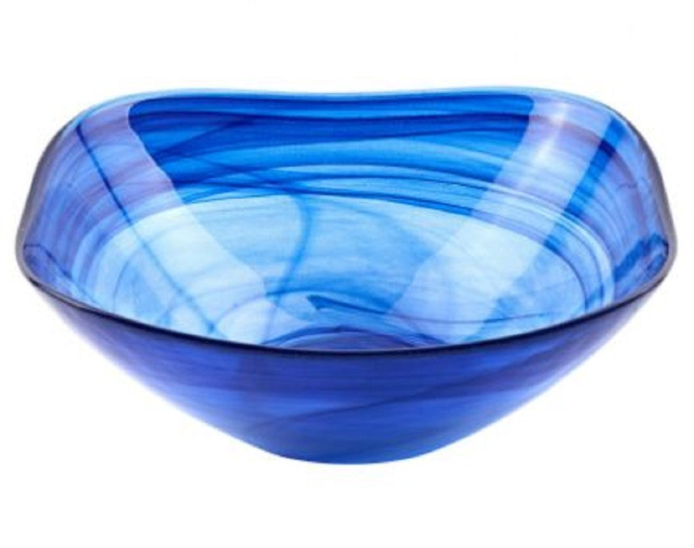 Set Of Two Modern Soft Square Blue Swirl Glass Bowls