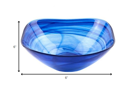 Set Of Two Modern Soft Square Blue Swirl Glass Bowls