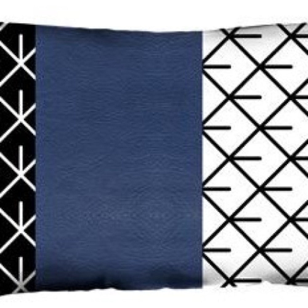 Rectangular Bohemian Lattice Pattern And Navy Blue Faux Leather Lumbar Pillow Cover