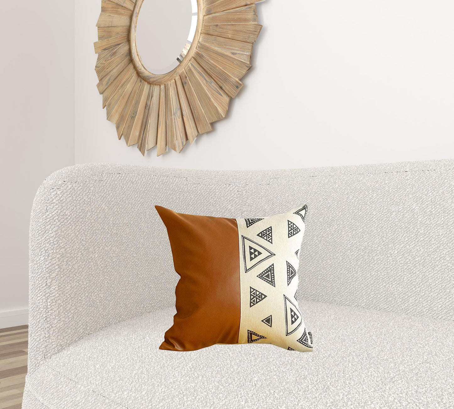 Playful Triangle And Brown Faux Leather Pillow Cover