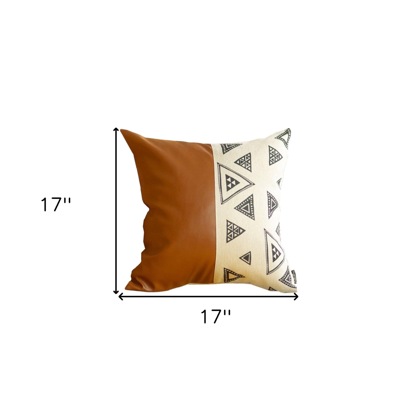 Playful Triangle And Brown Faux Leather Pillow Cover