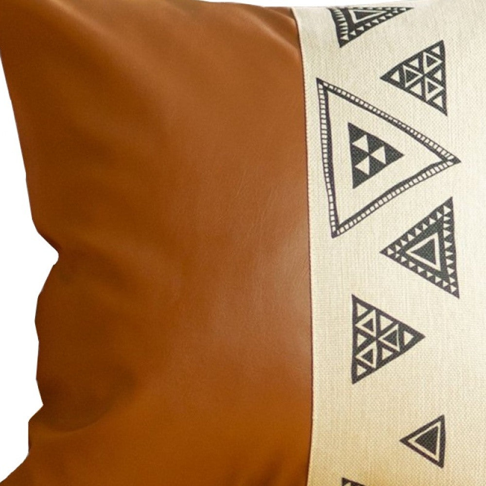 Playful Triangle And Brown Faux Leather Pillow Cover