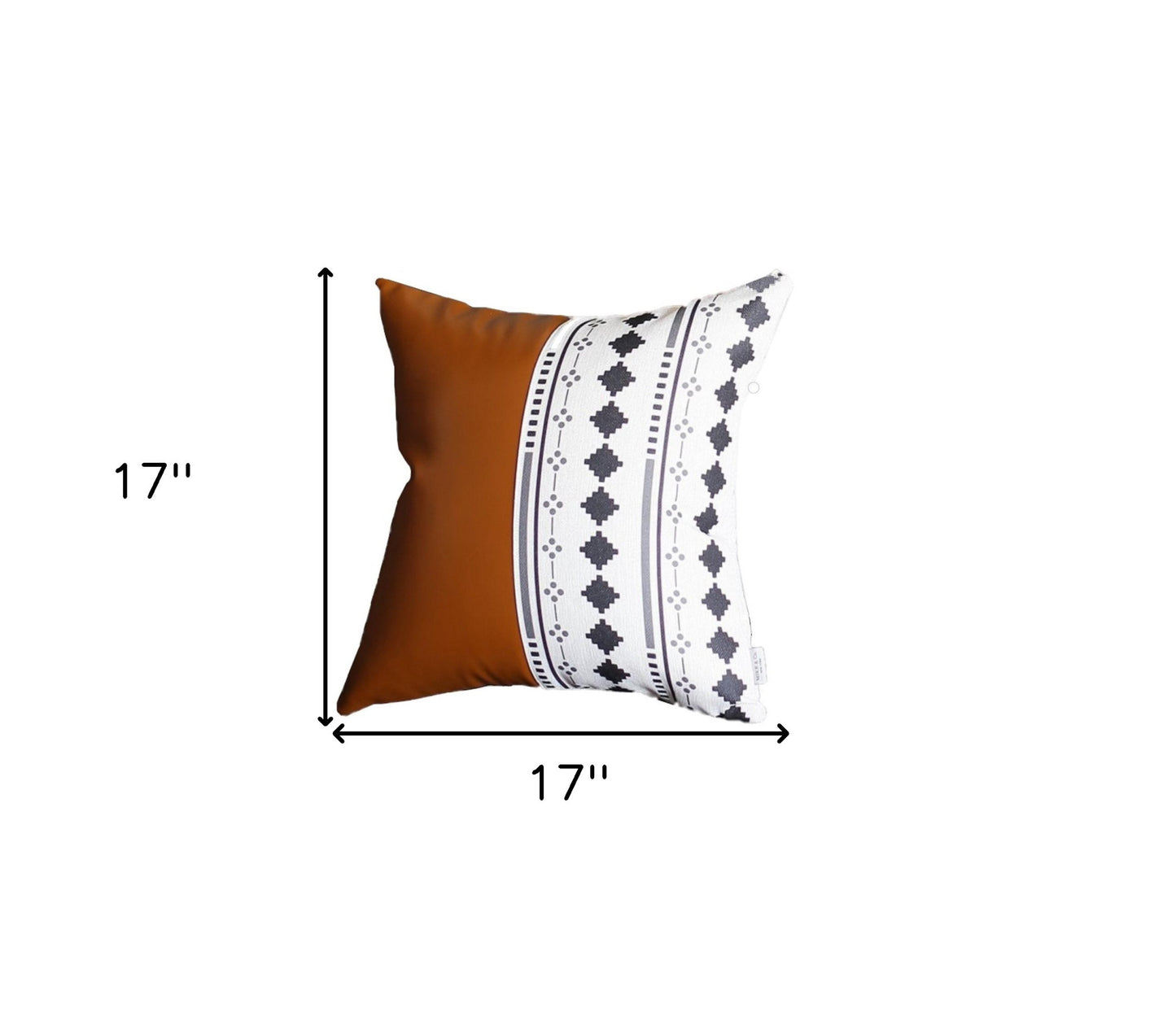 17" Brown and White Faux Leather Throw Pillow Cover