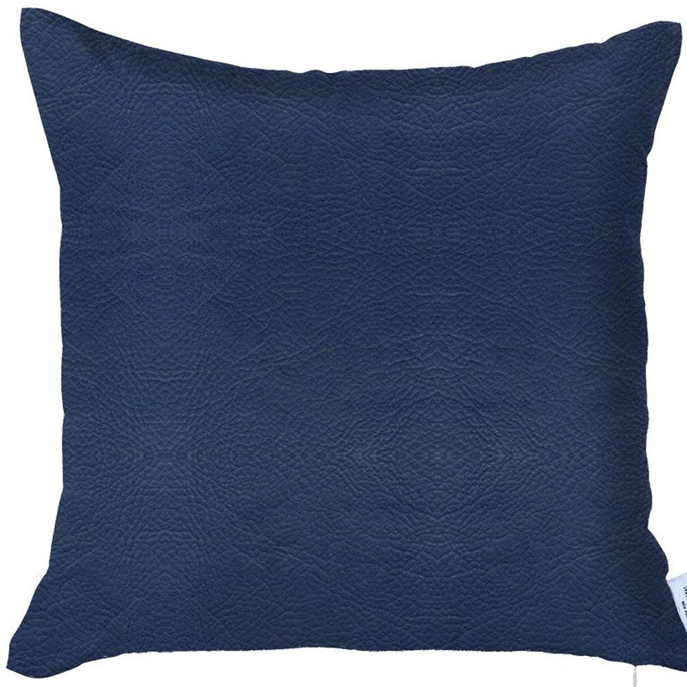 Solid Navy Blue Faux Leather Decorative Pillow Cover