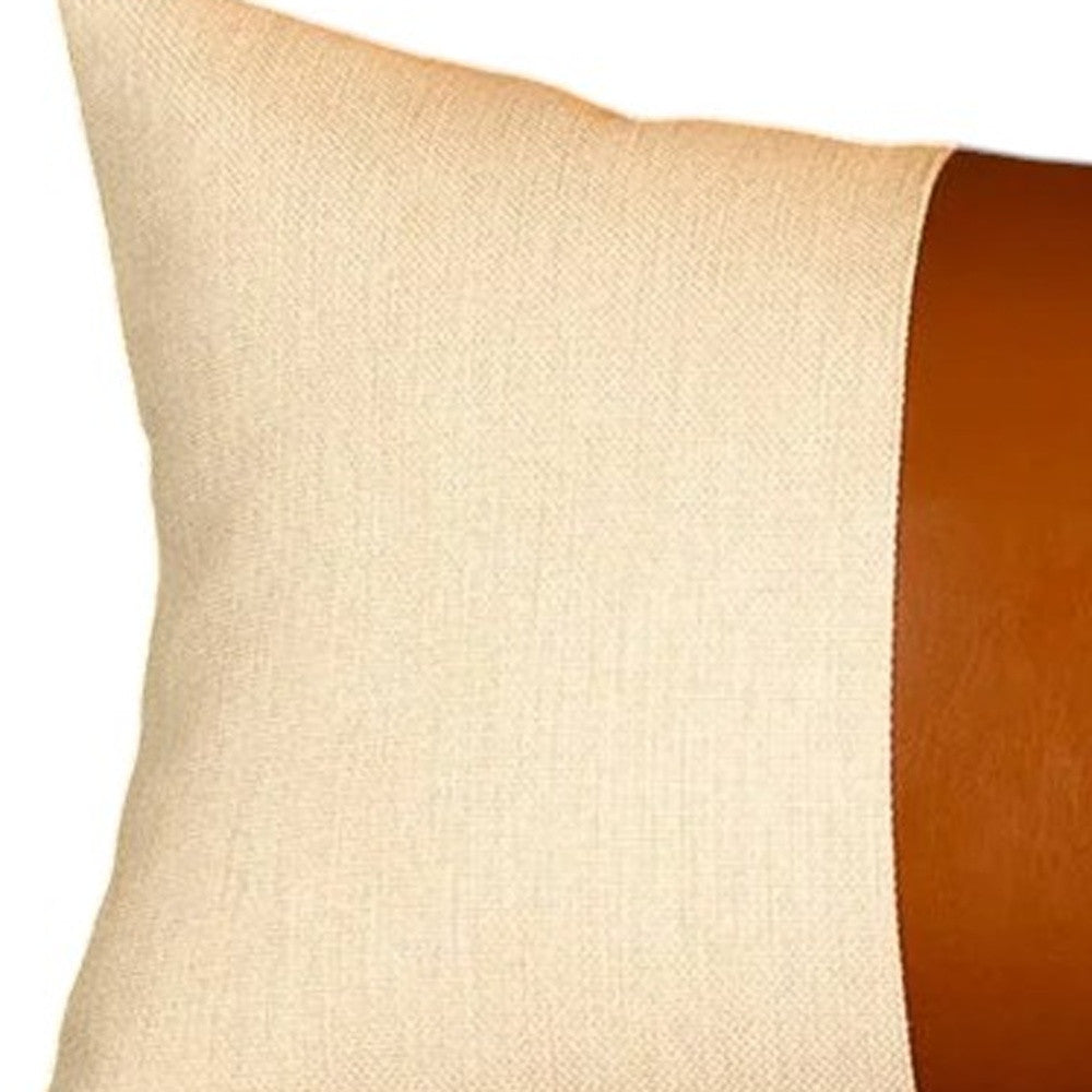 12" X 20" Brown and White Faux Leather Throw Pillow Cover