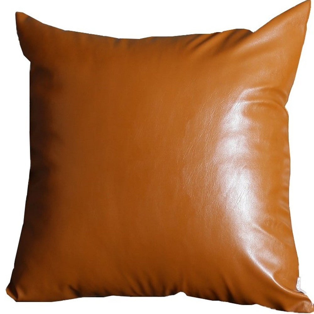 Xl Rustic Brown Faux Leather Lumbar Pillow Cover