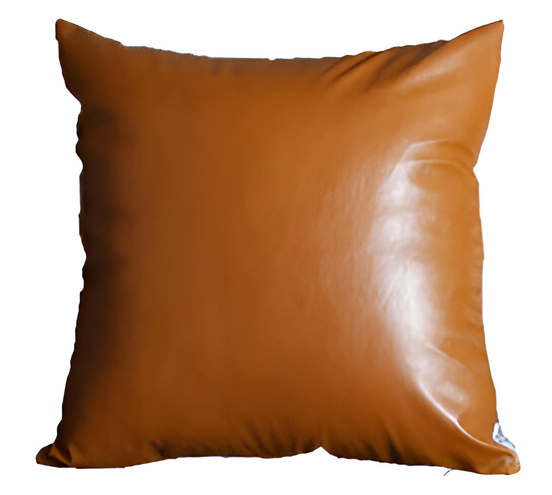 Set Of 2 Solid Caramel Brown Faux Leather Pillow Covers