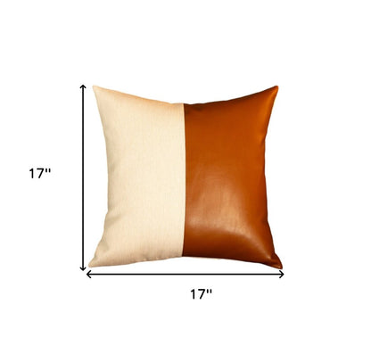 Set of Two 17" Brown And White Faux Leather Throw Pillow Covers