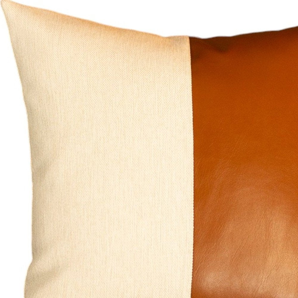 Set of Two 17" Brown And White Faux Leather Throw Pillow Covers