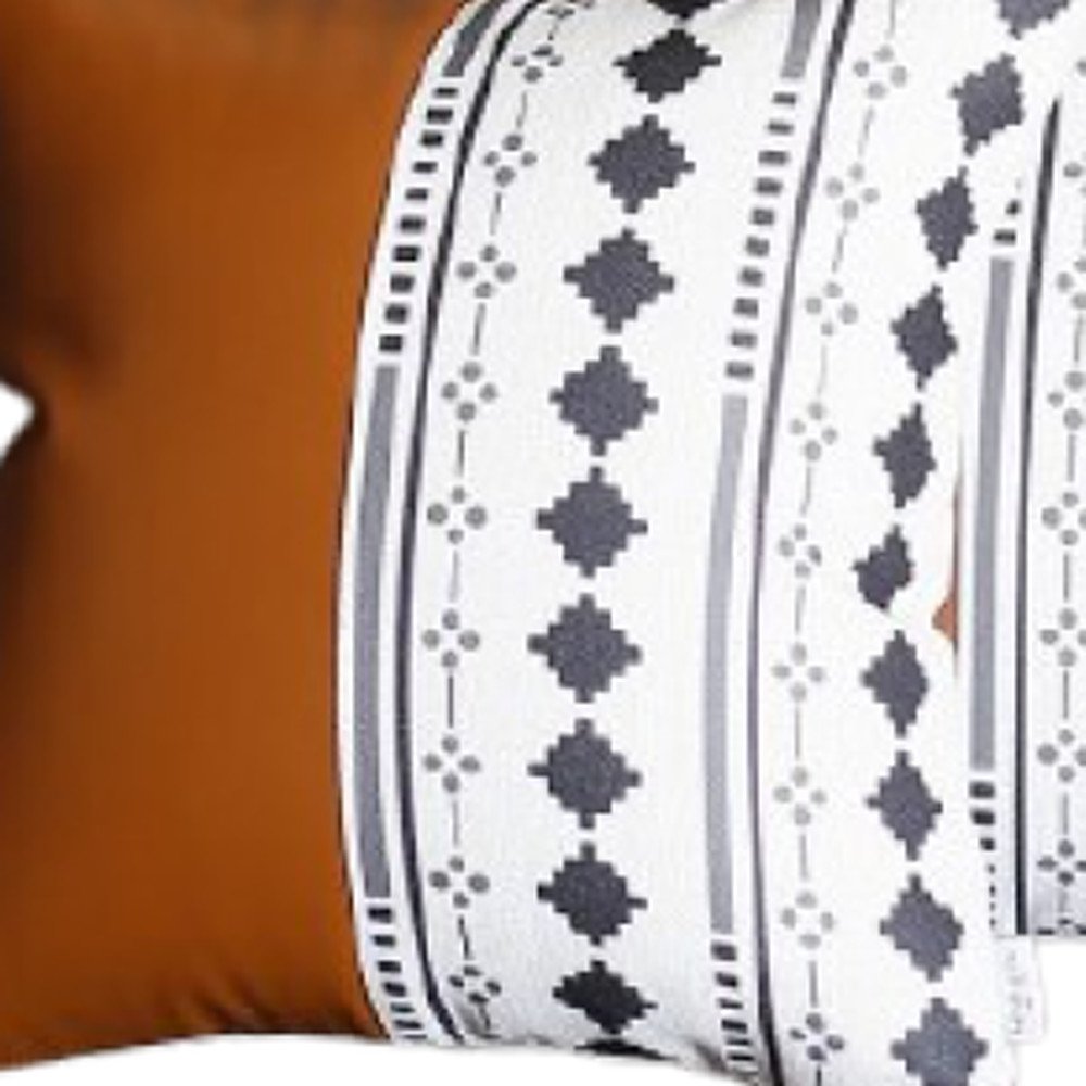 Set of Two 17" Brown And White Faux Leather Throw Pillow Covers