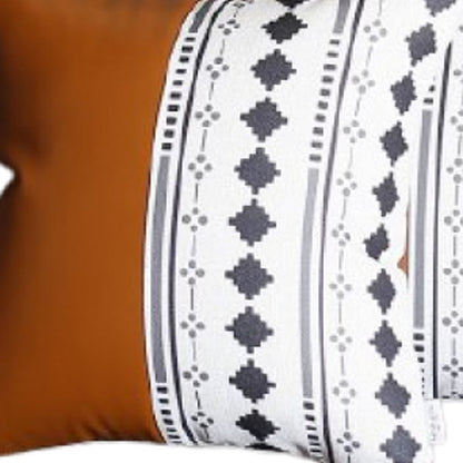Set of Two 17" Brown And White Faux Leather Throw Pillow Covers