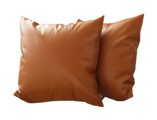 Set Of 2 Warm-Toned Solid Brown Faux Leather Pillow Covers