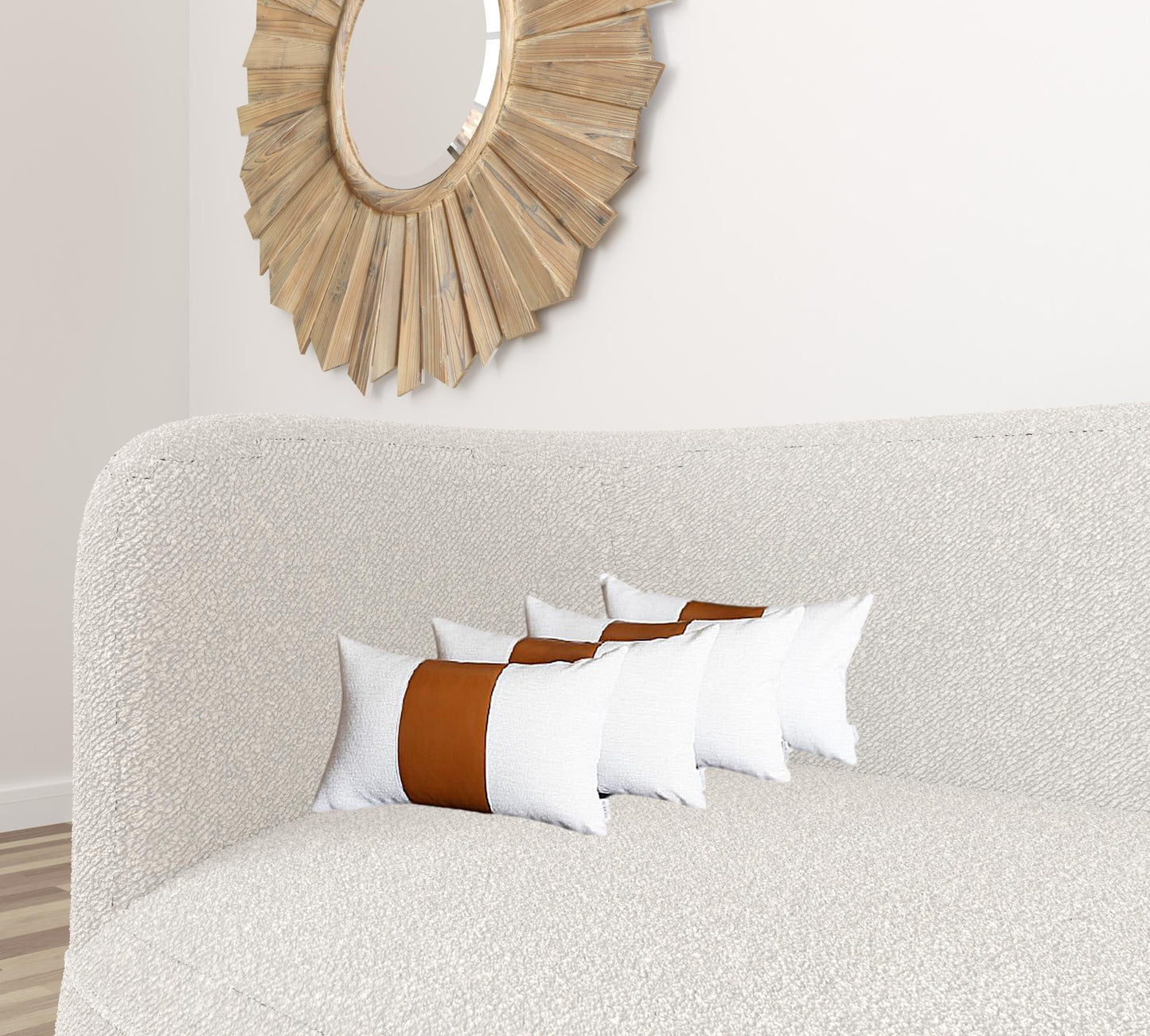 Set Of 4 White And Brown Faux Leather Lumbar Pillow Covers