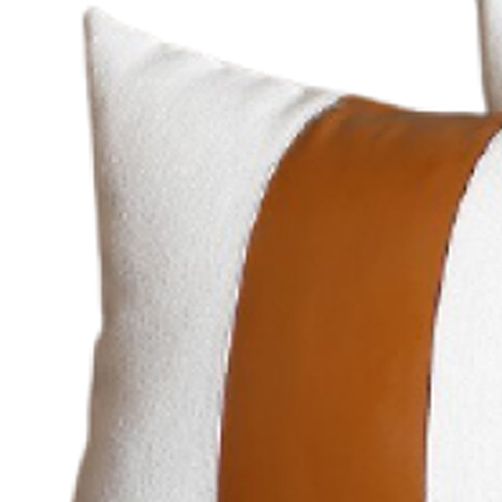 Set Of 4 White And Center Brown Faux Leather Pillow Covers