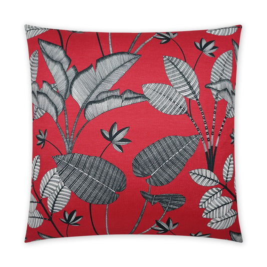 D.V. KAP HOME   24" x 24" Luzon Pillow - Red Floral, Transitional    - 3869-R-2424