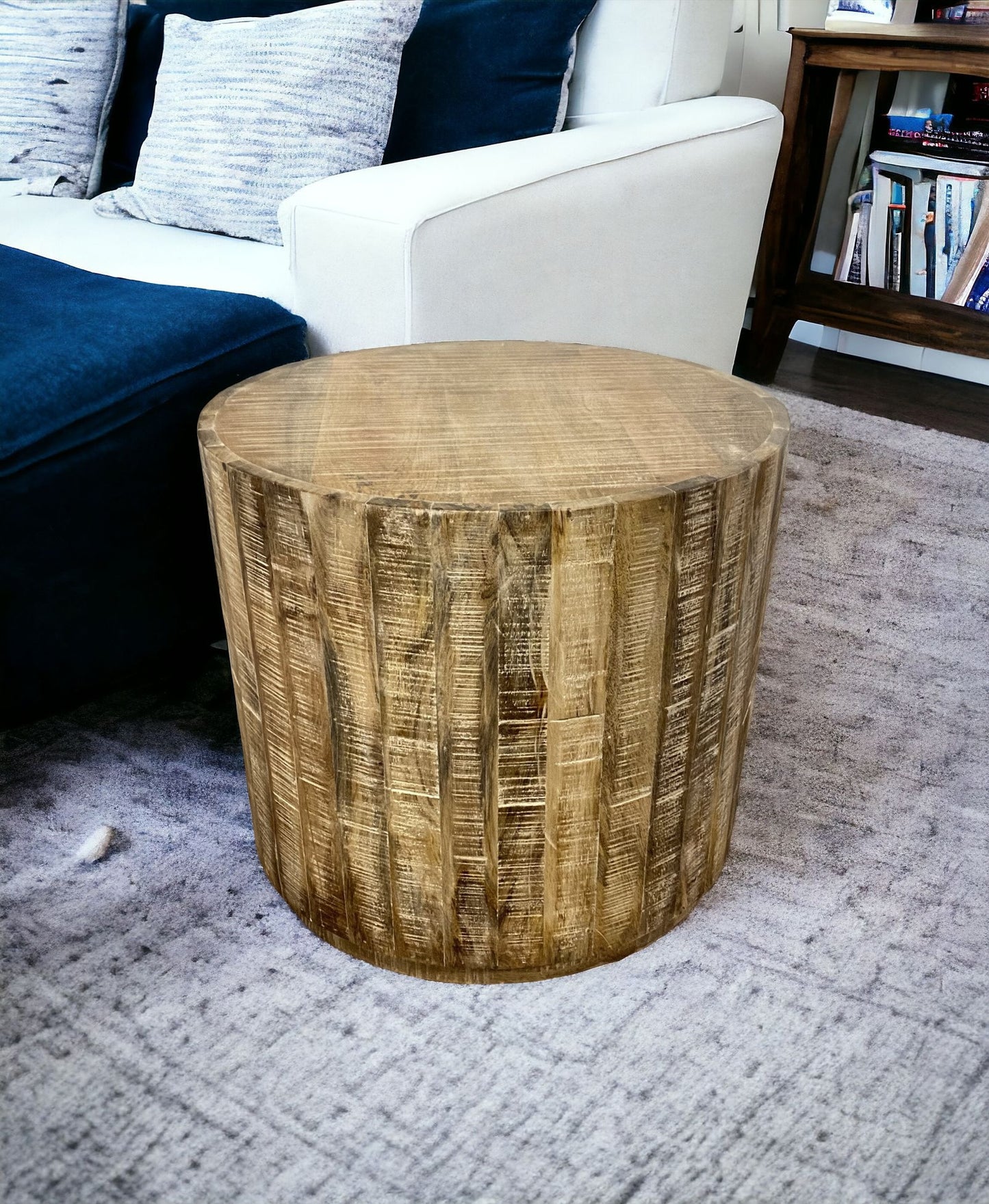 20" Beige Solid Wood Round End Table