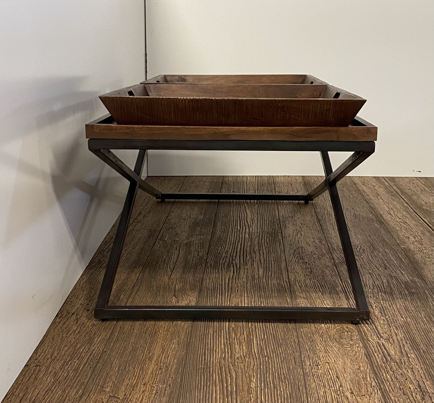 27" Brown And Black Solid Wood Coffee Table