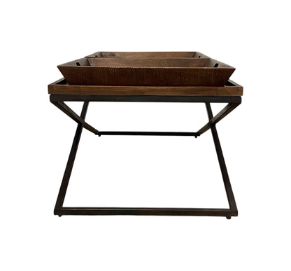 27" Brown And Black Solid Wood Cross Legs Coffee Table