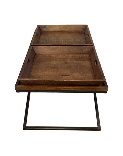 27" Brown And Black Solid Wood Cross Legs Coffee Table