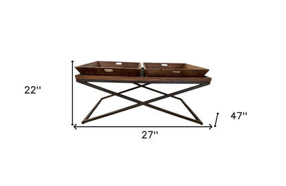 27" Brown And Black Solid Wood Cross Legs Coffee Table