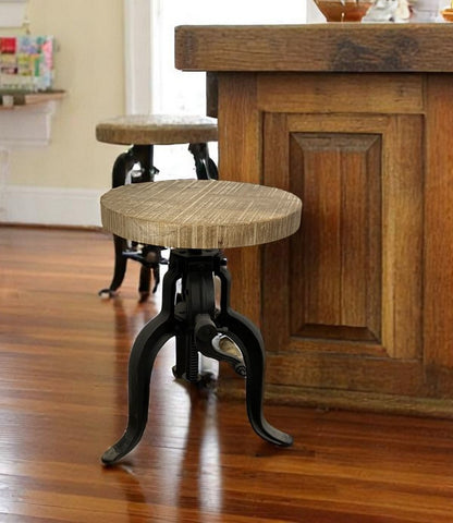 Brown and Black Solid Wood Backless Counter Height Bar Chair