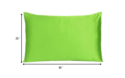Set of Two Bright Green Dreamy Silky Satin King Pillowcases