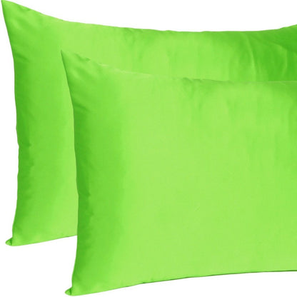 Set of Two Bright Green Dreamy Silky Satin King Pillowcases