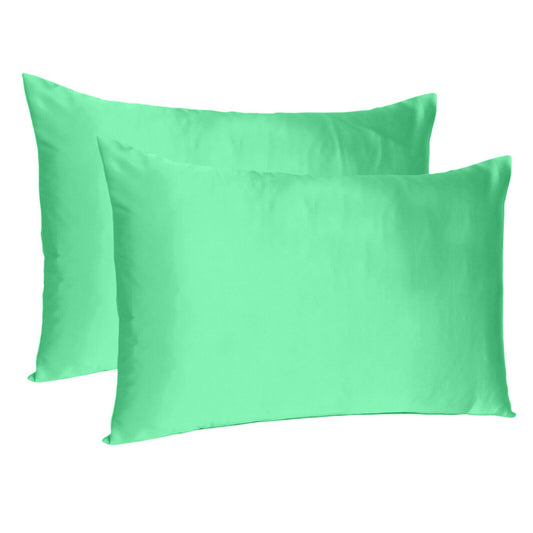 Green Dreamy Set Of 2 Silky Satin King Pillowcases