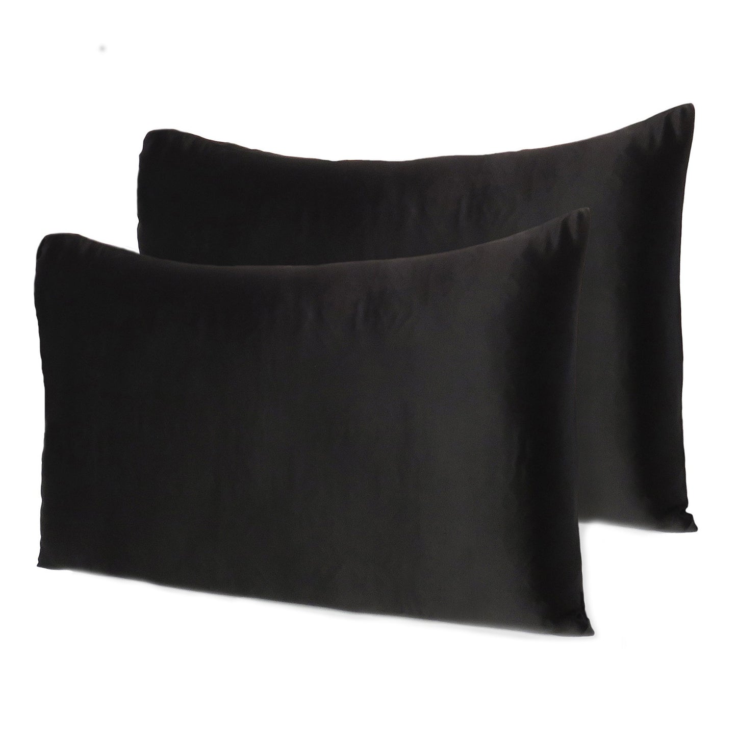 Black Dreamy Set Of 2 Silky Satin Standard Pillowcases