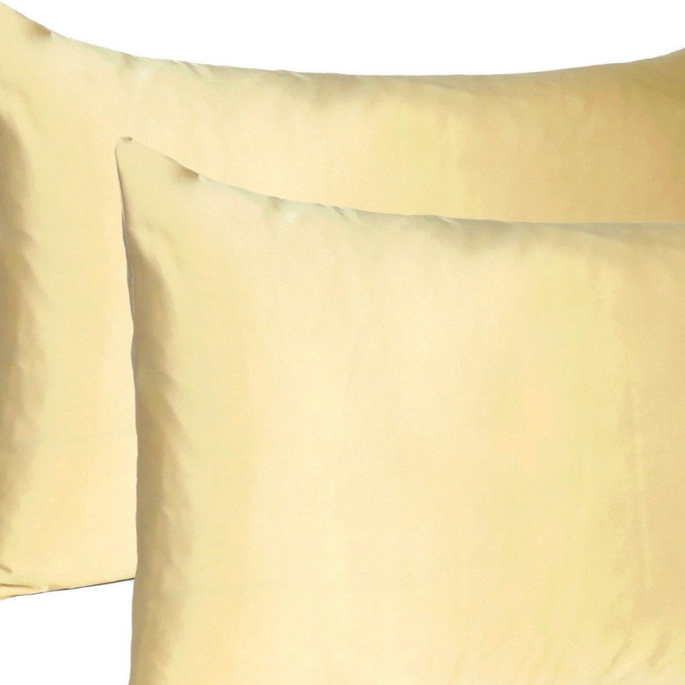 Pale Yellow Dreamy Set Of 2 Silky Satin Standard Pillowcases