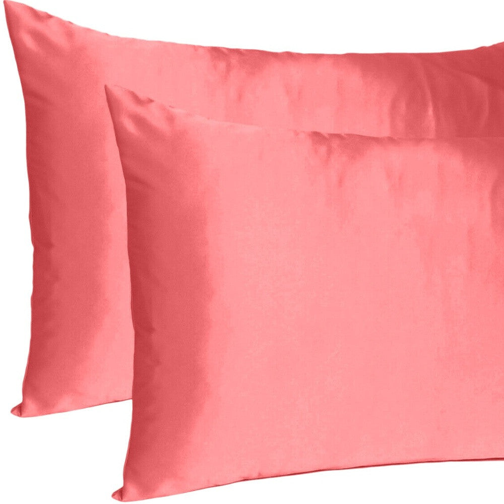 Coral Dreamy Set Of 2 Silky Satin Standard Pillowcases