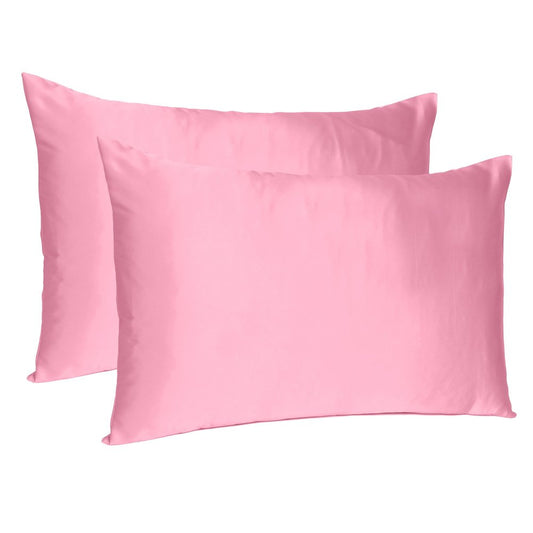 Set Of Two Pink Rose Dreamy Silky Satin Standard Pillowcases