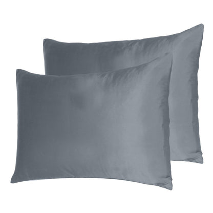 Set Of Two Dark Gray Dreamy Silk Satin Standard Pillowcases