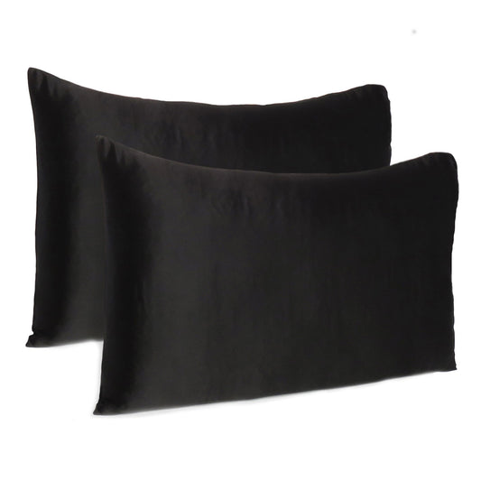 Black Dreamy Set Of 2 Silky Satin Queen Pillowcases