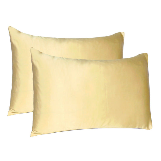 Pale Yellow Dreamy Set Of 2 Silky Satin Queen Pillowcases