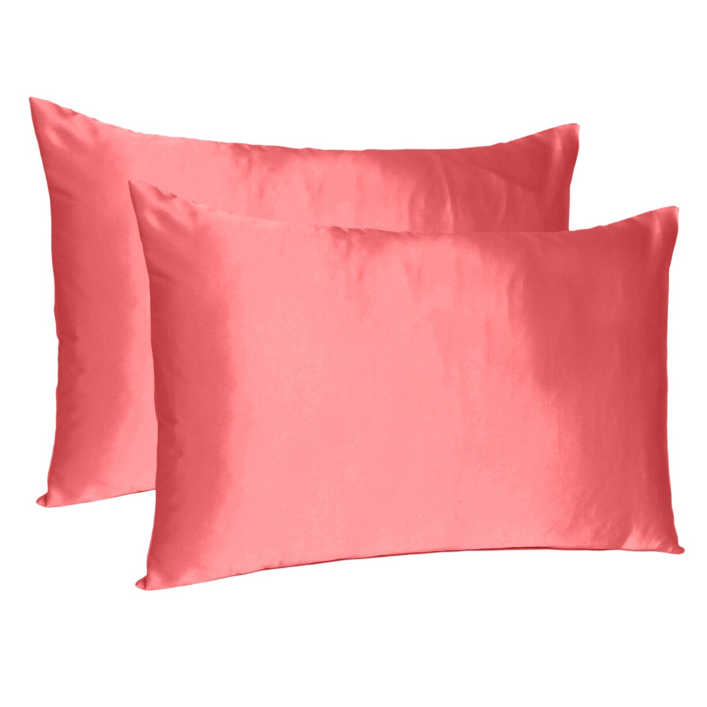 Coral Dreamy Set Of 2 Silky Satin Queen Pillowcases