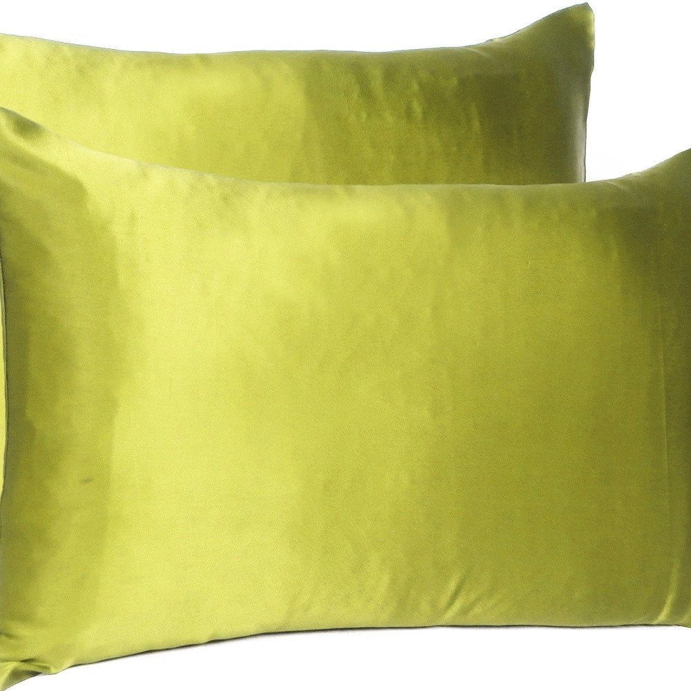 Set of Two Lemongrass Dreamy Silk Satin Queen Pillowcases