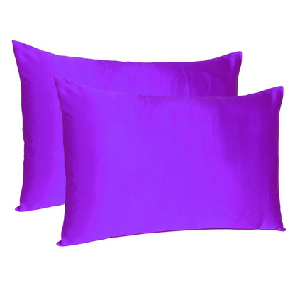 Set of Two Bright Purple Dreamy Silky Satin Queen Pillowcases