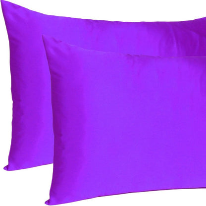 Set of Two Bright Purple Dreamy Silky Satin Queen Pillowcases