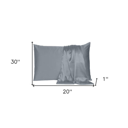Dark Gray Dreamy Set Of Two Silky Satin Queen Pillowcases