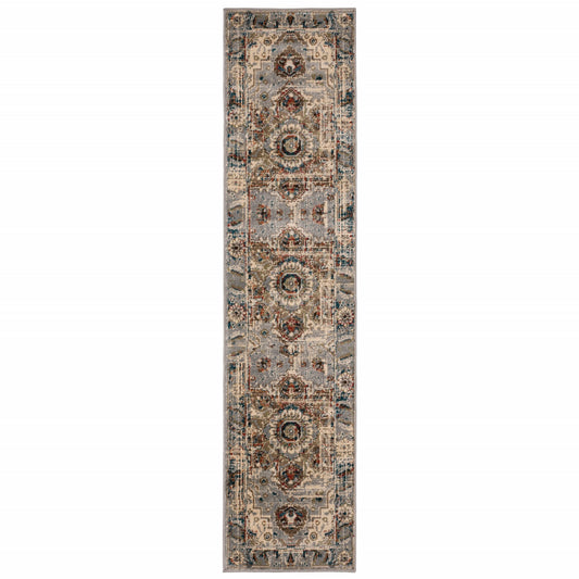 5' X 7' Gray And Rust Distressed Medallion Area Rug