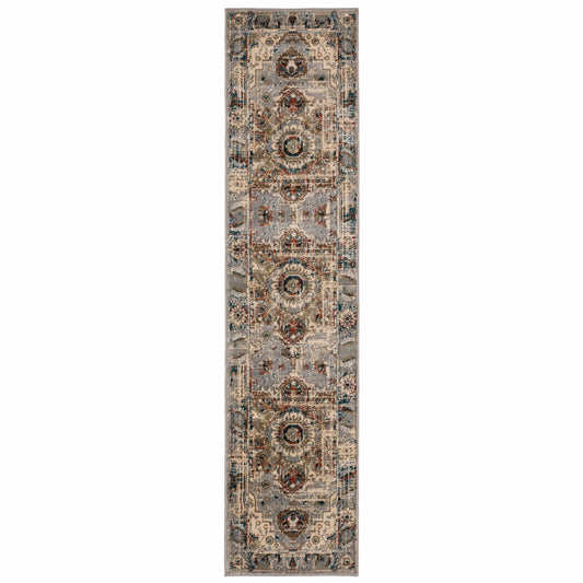 5’ X 7’ Gray And Rust Distressed Medallion Area Rug