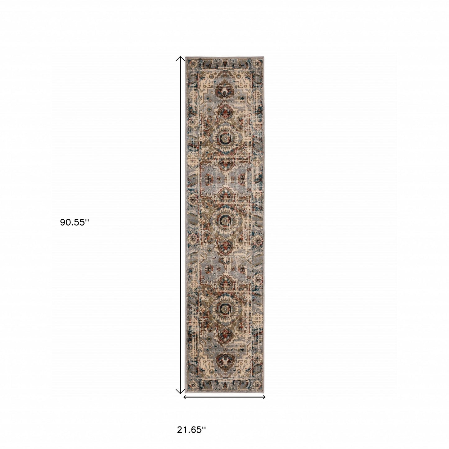 2' X 8' Gray And Rust Distressed Medallion Runner Rug